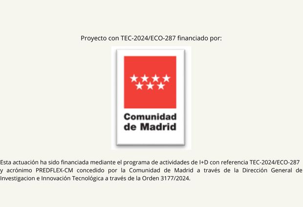 La imagen muestra un proyecto financiado por la Comunidad de Madrid con referencia TEC-2024/ECO-287.