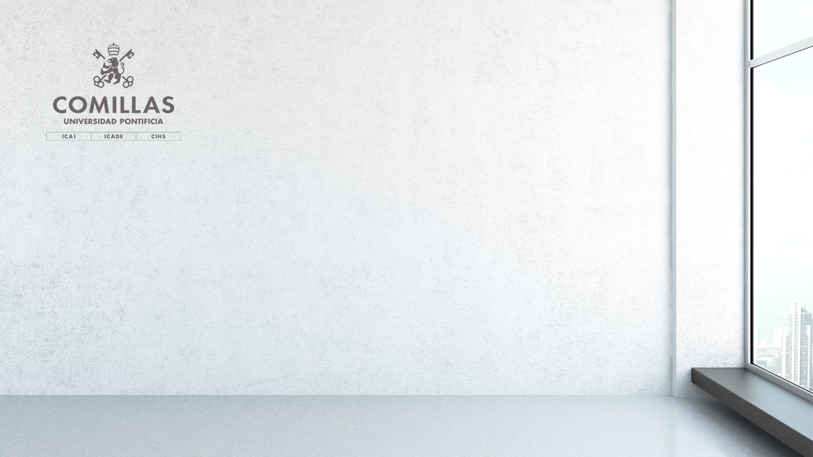 Una sala con pared blanca y una ventana grande que ofrece vista al exterior.