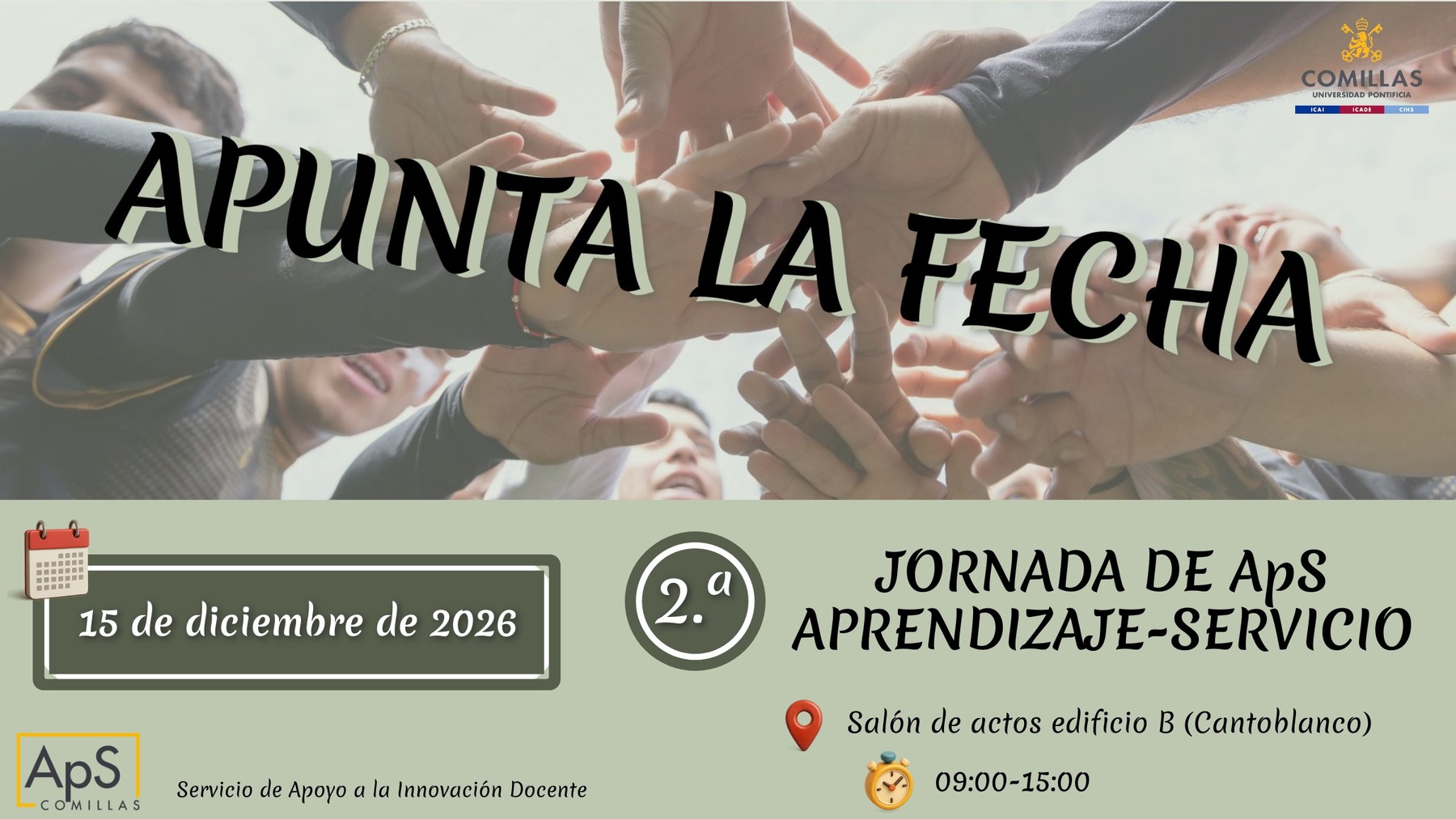 La imagen anuncia una jornada de aprendizaje-servicio programada para el 15 de diciembre de 2026.
