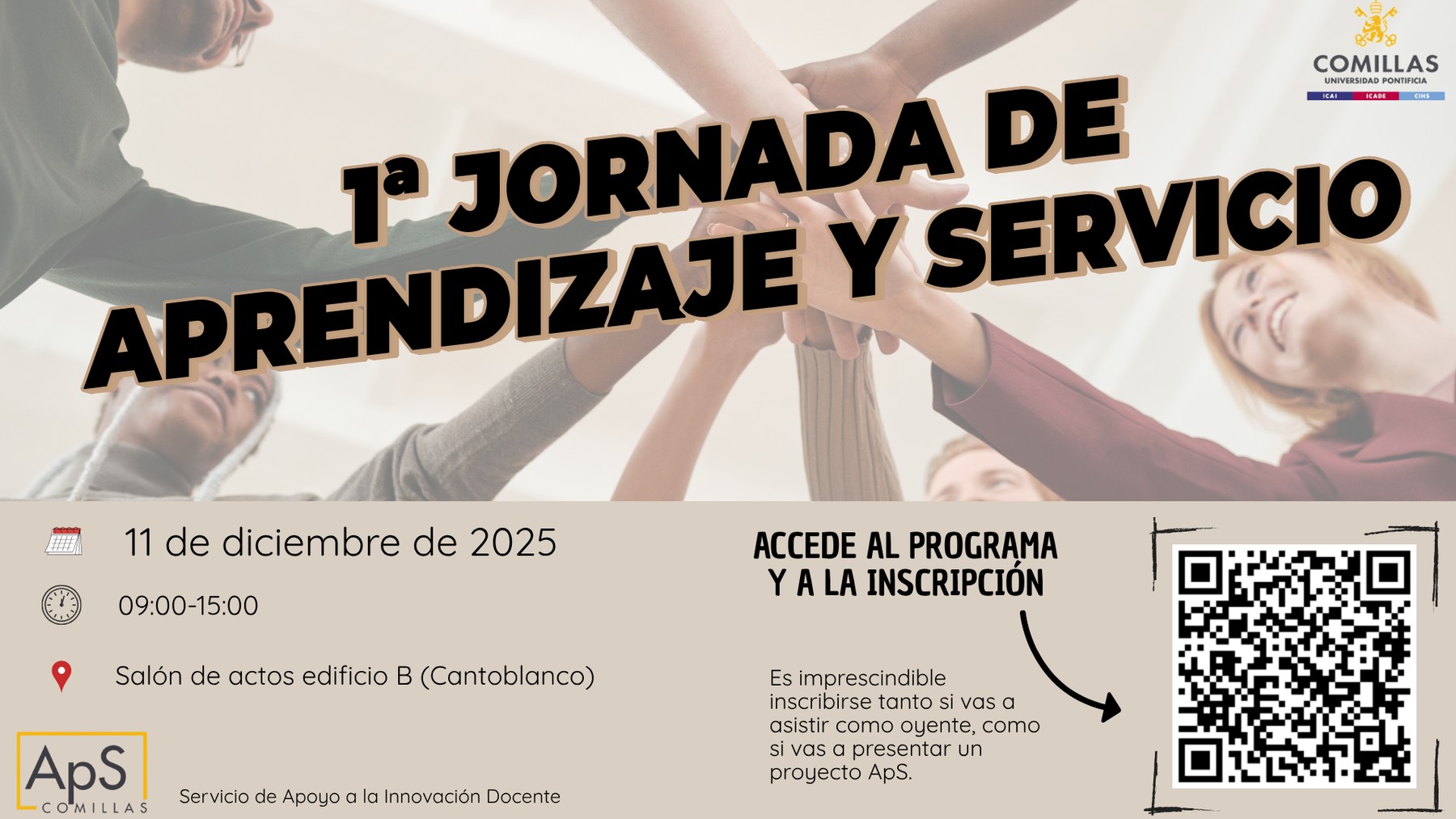Cartel informativo sobre la 1ª jornada de aprendizaje y servicio que se llevará a cabo en diciembre de 2025.