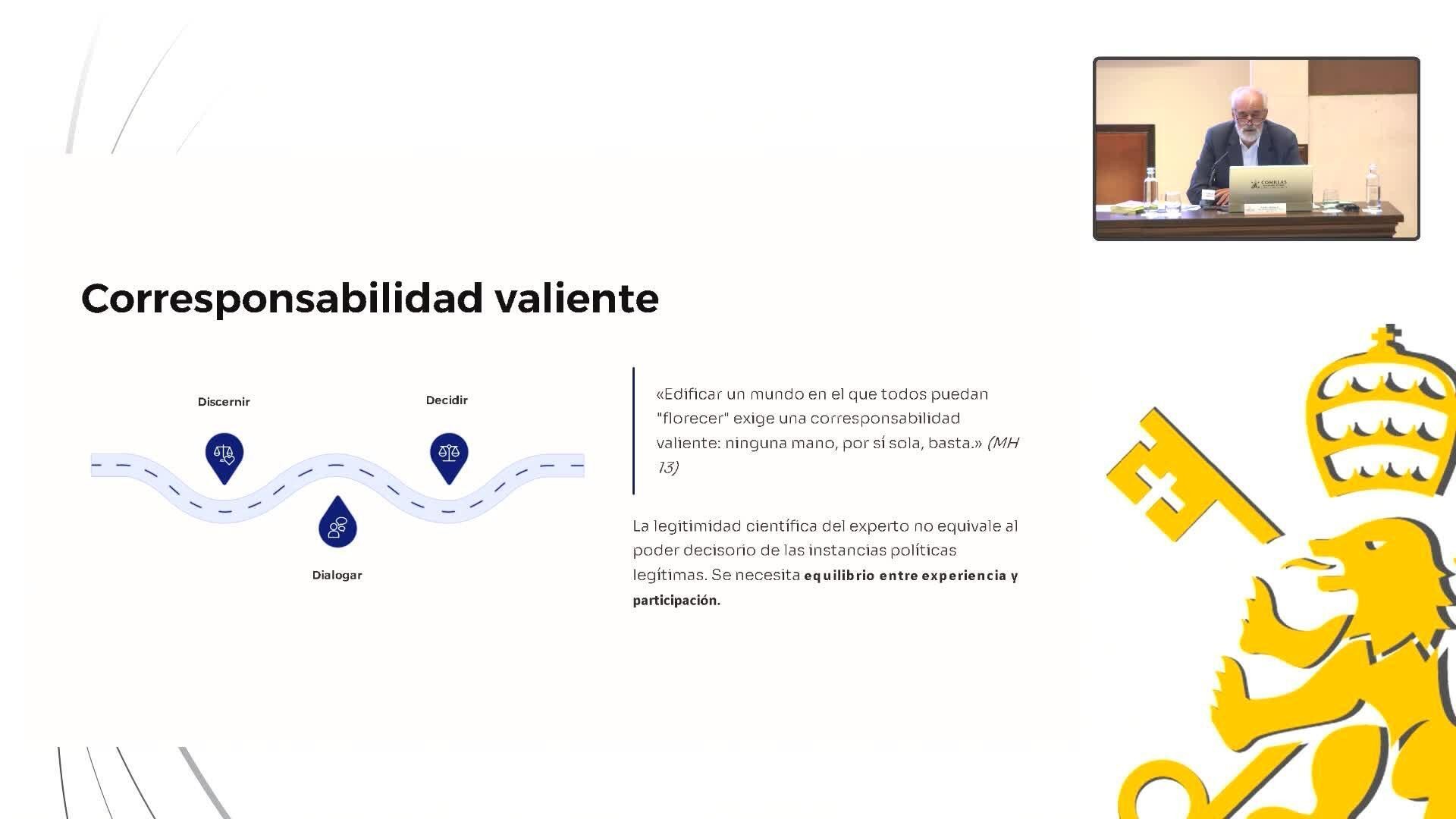 La imagen presenta una exposición sobre la corresponsabilidad valiente en un contexto de diálogo y toma de decisiones.