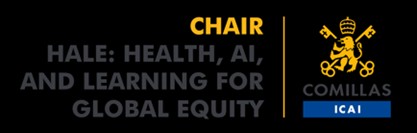 El logotipo de la cátedra HALE de Comillas, que se centra en salud, inteligencia artificial y aprendizaje para la equidad global.