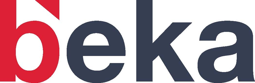 The image features the word 'beka' with a stylized design, using red, white, and black colors.