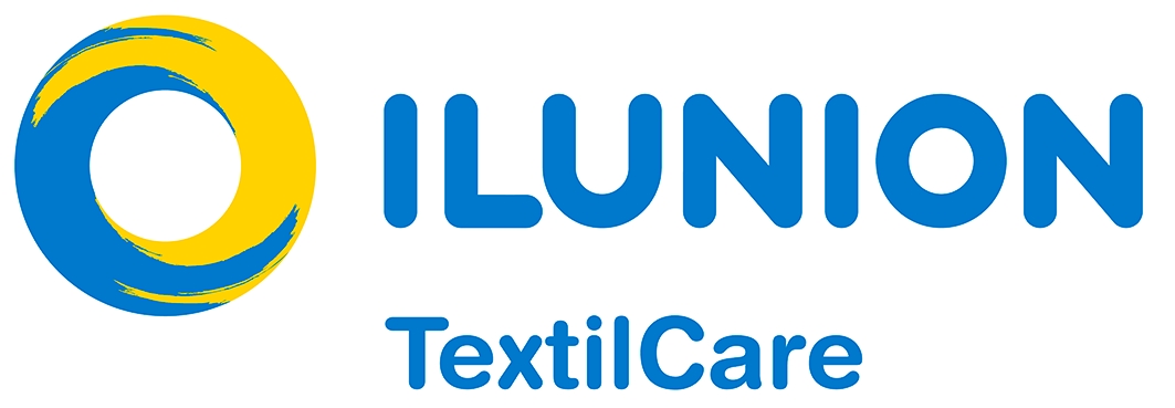 Logo of ILUNION TextilCare featuring a stylized blue and yellow circle next to the company name and service.