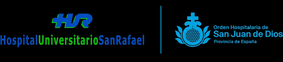 Logotipo del Hospital Universitario San Rafael junto con el emblema de la Orden Hospitalaria de San Juan de Dios.