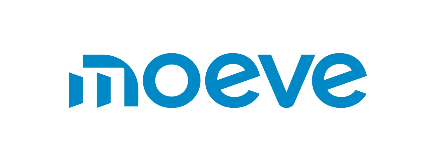 Logotipo de la marca Moeve en color azul.