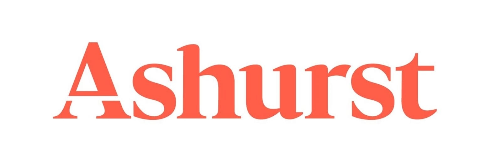 Logotipo de la empresa Ashurst en color coral.