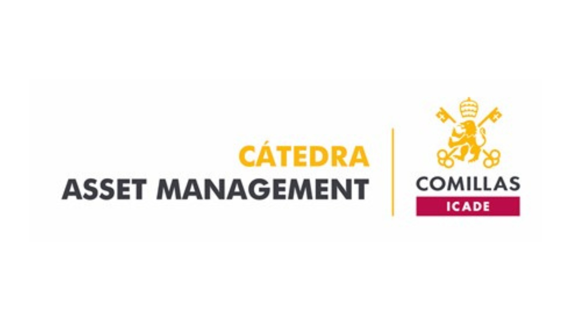 Logo of 'Cátedra Asset Management' at Comillas ICADE, featuring two distinct styles and colors.