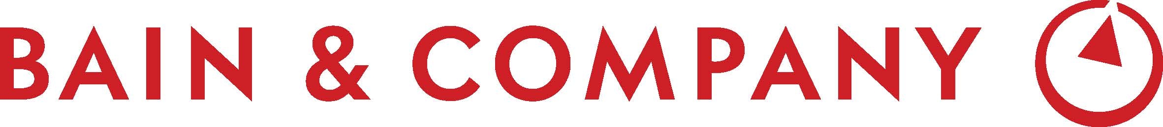 The image displays the logo of Bain & Company, featuring red text and a circular red and white icon.