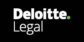 The image shows the logo of Deloitte Legal, featuring the text 'Deloitte.' followed by 'Legal' in white font on a black background with a green dot over the 'i' in Deloitte.