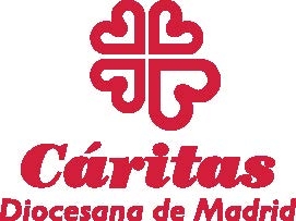 Logo of Cáritas Diocesana de Madrid featuring a red cross and text.