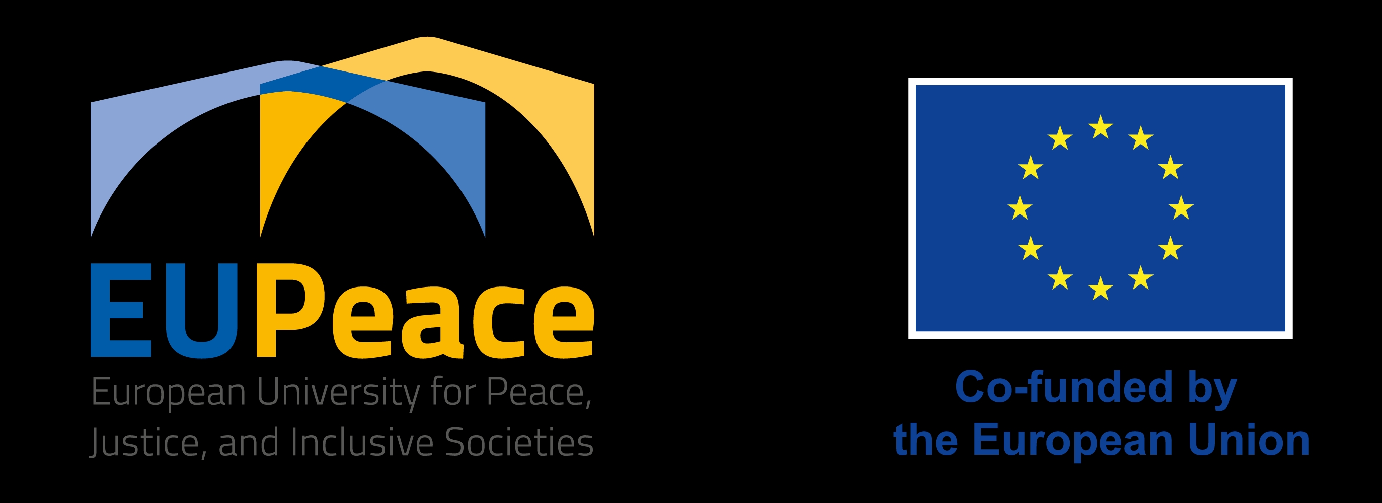 Logotipos de la Universidad Europea para la Paz y la Unión Europea.