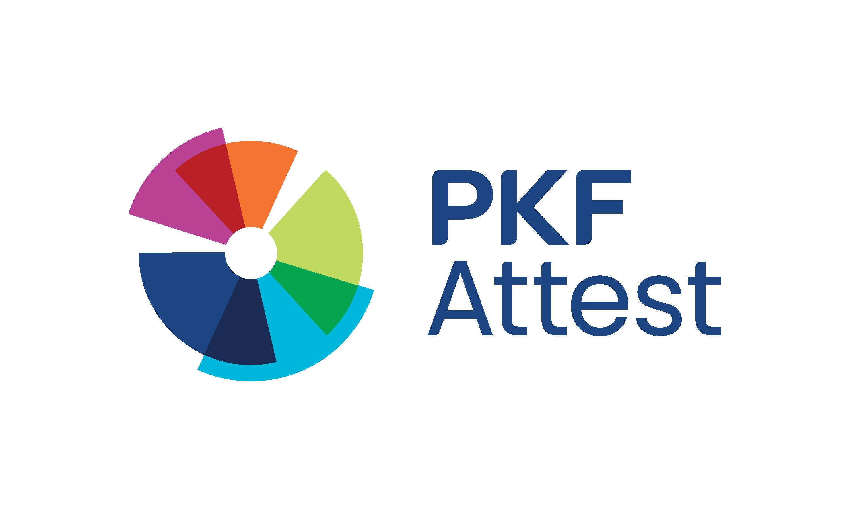 Logo of PKF Attest featuring a colorful segmented circle next to the text 'PKF Attest'.