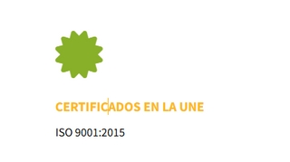 Certificación ISO 9001:2015 y una referencia a la UNE.