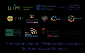 Imagen que muestra logotipos de varias universidades y la Red Madrileña de Oficinas Universitarias de Aprendizaje-Servicio.