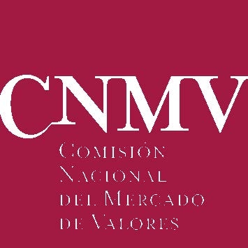 Logo of the Spanish National Securities Market Commission (CNMV) in maroon on a lighter maroon background.