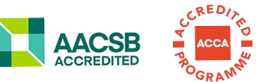 Logotipos de dos organizaciones de acreditación: AACSB y ACCA.