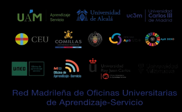 Imagen que muestra logotipos de varias universidades y la Red Madrileña de Oficinas Universitarias de Aprendizaje-Servicio.