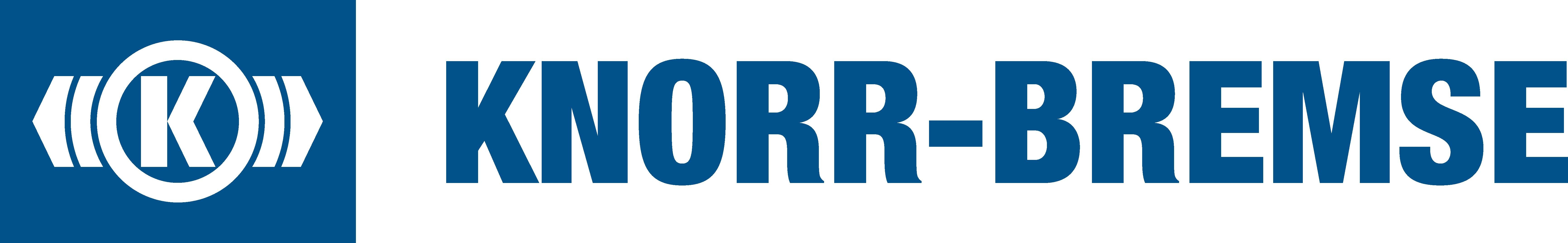 The image shows the logo of Knorr-Bremse, featuring a dark blue background with the company initials 'KB' inside a circle and the name 'KNORR-BREMSE' in capitalized white letters.