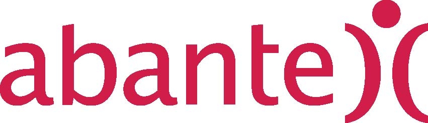 This is the logo of Abante featuring stylized red text and a dot above the letter 'j'.