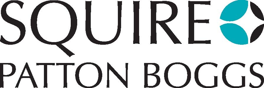 Logo of Squire Patton Boggs, featuring stylized text and a blue and teal emblem.