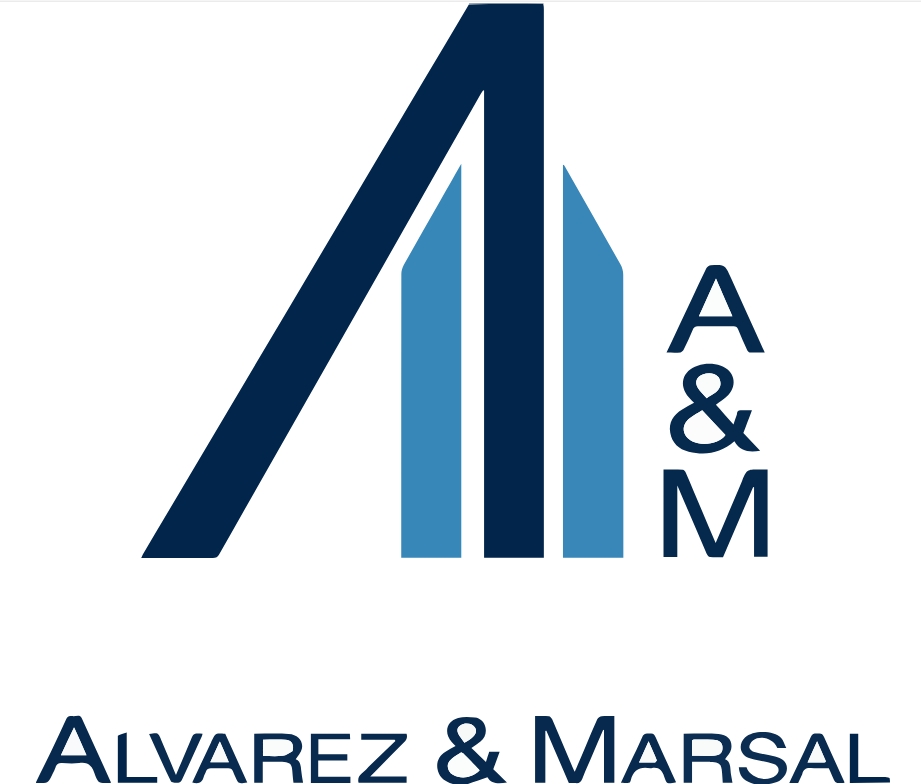Logotipo de la empresa Alvarez & Marsal que presenta un diseño moderno y estilizado.