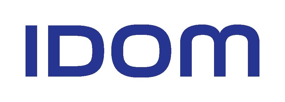 The image shows the blue logo of the company IDOM, consisting of uppercase letters.