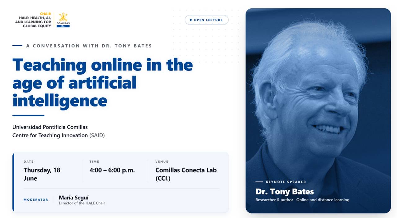 Imagen promocional de una conferencia sobre la enseñanza en la era de la inteligencia artificial.