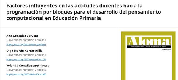 La imagen presenta un artículo académico sobre factores que influyen en las actitudes de los docentes hacia la programación en Educación Primaria.