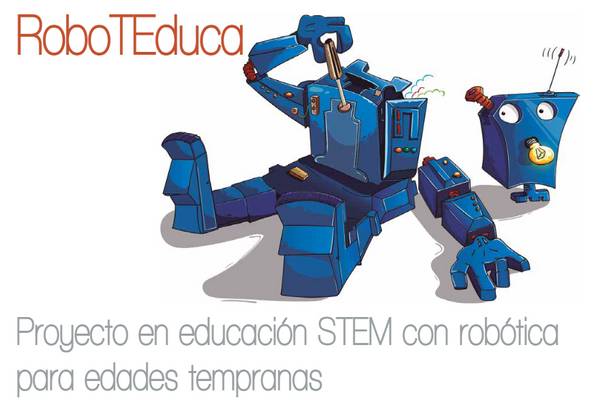 Ilustración de robots que promueven la educación STEM para niños.
