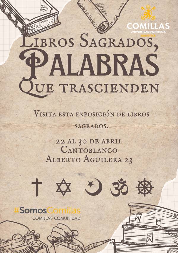 Cartel de una exposición sobre libros sagrados que se realizará en Cantoblanco.