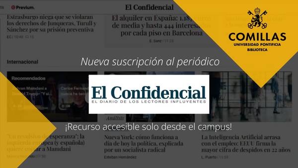 Anuncio sobre la suscripción al periódico El Confidencial con un aviso de accesibilidad desde el campus.
