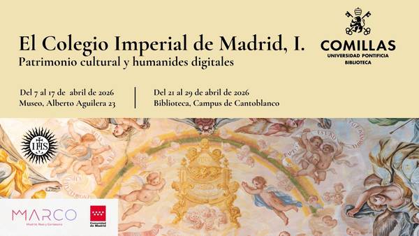 Cartel que anuncia una exposición sobre el Colegio Imperial de Madrid y las humanidades digitales.