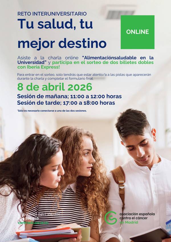 Una promoción de un evento en línea sobre alimentación saludable en la universidad.
