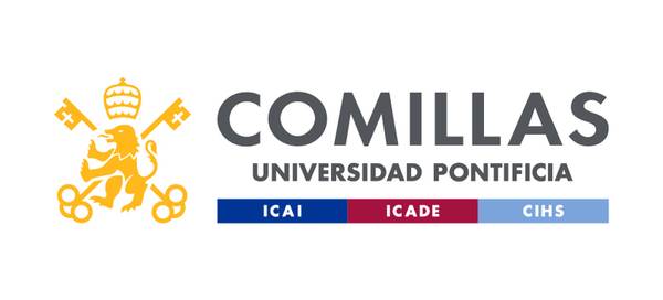 Logotipo de la Universidad Pontificia Comillas, mostrando un emblema real y los nombres de sus institutos ICAI, ICADE y CHS.