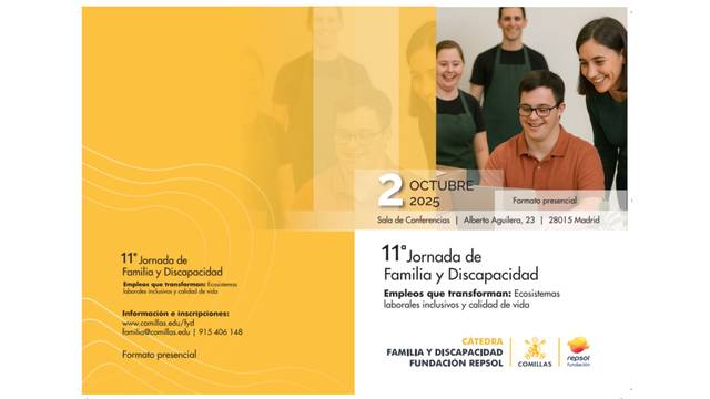 Cartel promocional de la 11ª Jornada de Familia y Discapacidad que se celebrará el 2 de octubre de 2025 en Madrid.