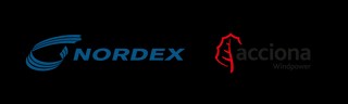 La imagen muestra los logotipos de Nordex y Acciona Windpower sobre un fondo negro.