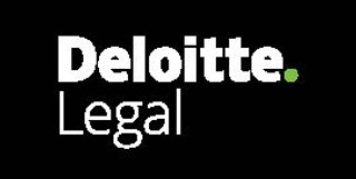 The image shows the logo of Deloitte Legal, featuring the text 'Deloitte.' followed by 'Legal' in white font on a black background with a green dot over the 'i' in Deloitte.