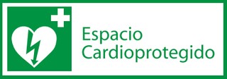 Imagen que representa un espacio cardioprotegido con un símbolo de corazón y un rayo.
