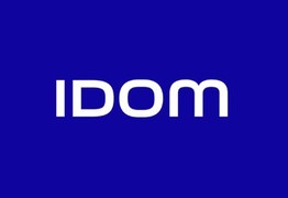 Logotipo de IDOM sobre fondo azul.