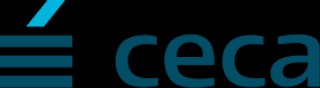 Logotipo de la CECA que presenta un diseño moderno con líneas y texto en color azul sobre fondo negro.
