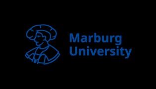 Logo de la Universidad de Marburgo en color azul sobre fondo negro.
