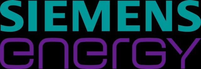 Logo de Siemens Energy con letras en color turquesa y morado sobre fondo negro.